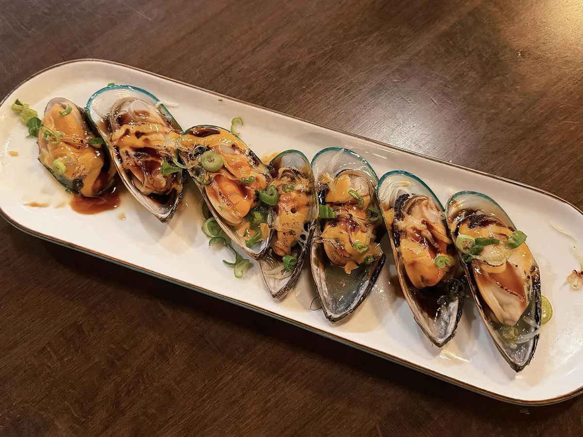 Baked green mussels with cheese and teriyaki sauce at Sushi Mizu, a Japanese Restaurant in New Iberia